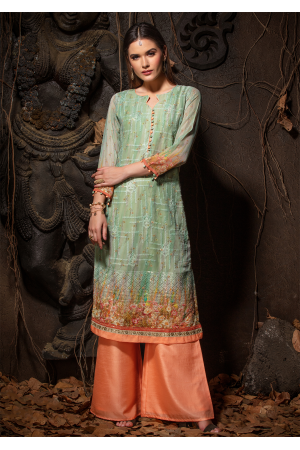 Green Color Designer Georgette Kurti